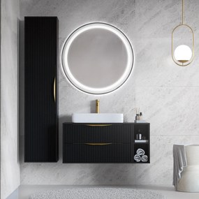 Kulaté nástěnné zrcadlo s LED osvětlením Beniamino 90 cm černé