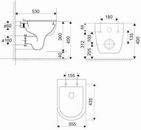 Mereo Mereo, WC závesné, RIMLESS, 530x355x360, keramické, vr. sedátka CSS113S, MER-VSD81S