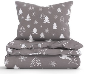 Vianočné predĺžené bavlnené obliečky Renforcé - Stromčeky sivé