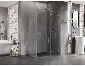 Mexen Lunar T, výklopný sprchový kút pravý 130 x 120 cm, 8mm číre sklo, chrómový profil, 834T-130-120-01-00-P