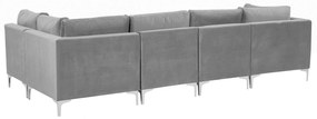 Ľavá rohová 5 miestna modulárna zamatová pohovka s taburetom sivá EVJA Beliani