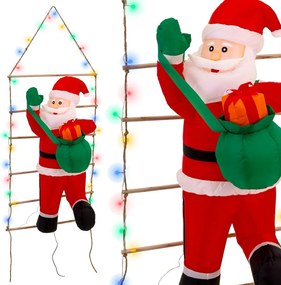JU Nafukovací Santa na rebríku, 150 cm, 30 farebných LED, 1 biela LED, vonkajšie použitie