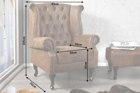 Invicta Interior -  Kreslo CHESTERFIELD 86 cm starožitná hnedá