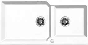 Kuchinox Milos, 2-komorový granitový drez 980x500x215 mm + sifón, biela matná, LAV-SPM_6209