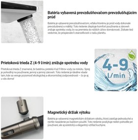 Deante Corda, vysoká drezová batéria so silikónovým ramenom a spŕškou, grafitová, DEA-BRC_D72M