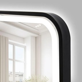 Erga Sari, LED zrkadlo v čiernom ráme s vyhrievaním a dotykovým ovládaním, 80 × 60 cm, čierna matná, ERG-YKA-MR.SARI-BLK-60X80
