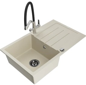 Mexen Bruno, 1-komorový granitový drez 795x495x200 mm a drezová batéria Duo, béžová, 6513-69-671701-07-B