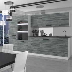 Kuchynská linka Belini Premium Full Version 300 cm šedý antracit Glamour Wood s pracovnou doskou GRACE