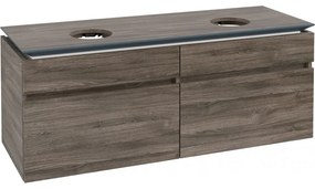 VILLEROY &amp; BOCH Legato závesná skrinka pod dve umývadlá na dosku, 4 zásuvky, 1400 x 500 x 550 mm, Stone Oak, B59200RK