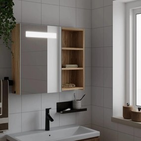 Zrkadlová skrinka do kúpeľne s LED svetlom dubová 60x13x52 cm 357972