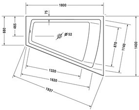 Duravit Paiova - Vaňa 1800x1400 mm, vytvarovaný sklon pre chrbát na pravej strane, s panelom a nohami, biela 700269000000000