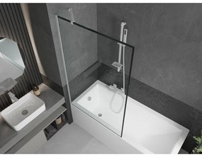 Mexen Next, vaňová zástena 1-krídlová 100 x 150 cm, fixné krídlo, 6 mm číre sklo s čiernym vzorom, biely profil, 895-100-000-00-70-20