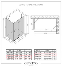 Cerano Marino, sprchovací kút 110(dvere) x 80(stena) x 190 cm, 6mm číre sklo, chrómový profil, CER-CER-422787