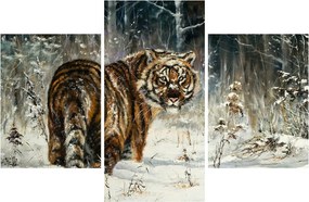 Obraz - Tiger v zasneženom lese, olejomaľba (90x60 cm)