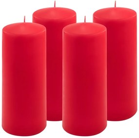 Sada stĺpových sviečok, 20 cm, Ø 7,5 cm, červená, 4 ks