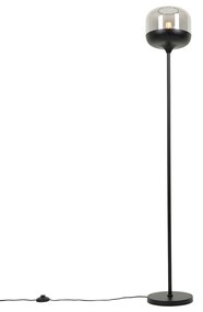 Dizajnová stojaca lampa čierna so zlatom a dymovým sklom - Kyan