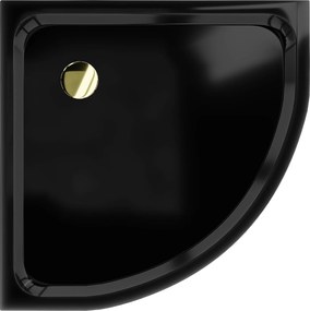 Mexen Flat, štvrťkruhová akrylátová sprchová vanička 100x100x5 cm SLIM, čierna, zlatý sifón, 41701010G
