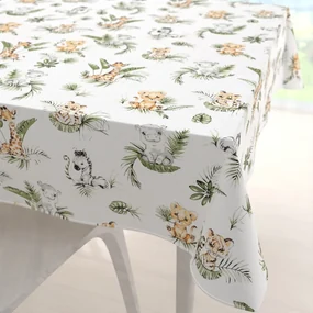 Biante Detský bavlnený štvorcový obrus Sandra SA-475 Zvieratká v Safari na bielom 70x70 cm