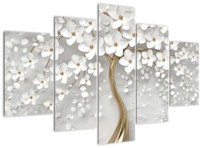 Obraz bieleho stromu s kvetinami (150x105 cm)