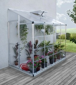 Malý polykarbonátový nástenný skleník Lean To Hybrid 1,24 x 2,44 m Palram – Canopia striebro