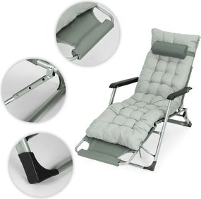 Záhradné plážové ležadlo 2 v 1 s vankúšom, opierkou hlavy, nastaviteľnou opierkou nôh, sivé