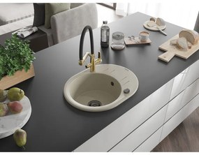 Mexen Kevin, granitový drez 586x458x190 mm, 1-komorový a biela batéria Duo, béžová, 6517-69-671701-57-B