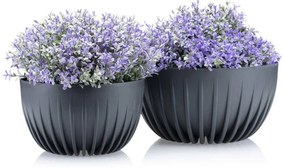 PLASTOVÝ KVETINÁČ STRIPPED ECO SADA 2KS 16X30 CM+15X24 CM ANTRACITOVÁ
