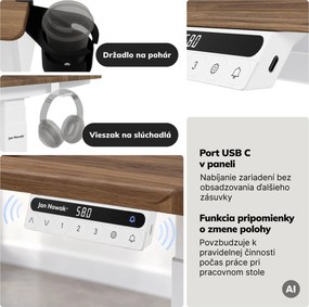 Elektrický stôl s nastaviteľnou výškou ergonomický biely/orech,1400x700 mm: ARIA