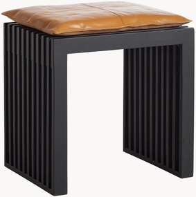 Ručne vyrobená taburetka z mahagónového dreva's koženou poduškou Rib