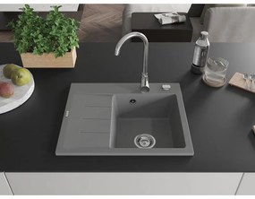 Mexen Ben, 1-komorový granitový drez 600x500x190 mm, pravý + chrómový sifón, šedá, 6523605000-71