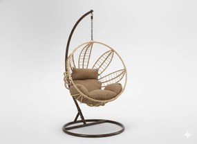 CH ZÁVESNÁ STOLIČKA SOBRE – PRÍRODNÁ, ŠEDÝ VANKÚŠ, HNEDÝ RÁM