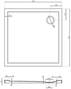 Mexen Flow, štvorcová sprchová vanička slim 95 x 95 cm, čierna matná, 46S709595