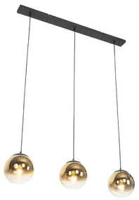 Art Deco závesné svietidlo čierne so zlatým sklom obdĺžnikové 3-žiarovkové - Pallon