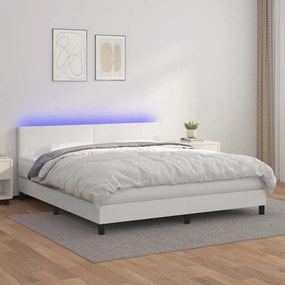 Boxspring posteľ s matracom a LED biela 180x200 cm umelá koža 3134118