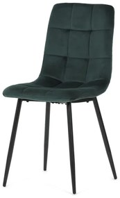 Židle jídelní, zelená sametová látka, nohy černý kov