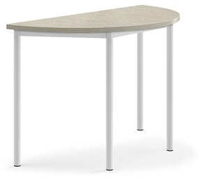 Stôl SONITUS, polkruh, 1200x600x760 mm, linoleum - svetlošedá, biela