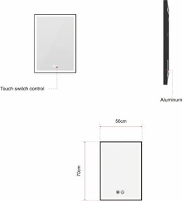 Erga Samira, LED zrkadlo 50x70cm v čiernom ráme, 1840 lm, 3 farby svetla, predné/zadné osvetlenie, ERG-V01-SAMIRA-5070-BK