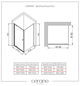 Cerano Ferri, krídlový sprchovací kút 90(dvere) x 90(stena) x 195 cm, 6mm číre sklo, chrómový profil, CER-CER-427456
