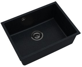 Sink Quality Crypton 60, kuchynský granitový drez 535x400x205 mm + čierny sifón, čierna škvrnitá, SKQ-CRY.B.1KBO.60.XB
