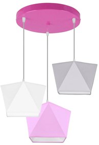 Light Home Detské závesné svietidlo DIAMOND, 3x textilné tienidlo (mix 10 farieb), (výber z 5 farieb konštrukcie), O