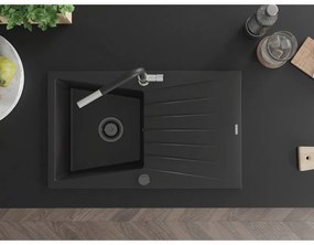 Mexen Cesar, 1-komorový granitový drez 775x470x190 mm a drezová batéria Flora, čierna, 6514-77-670401-07-B