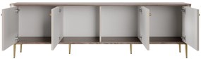 TV stolík Vespera 4D 187 cm - kašmírová / orech / zlaté nožičky