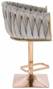 LuxuryForm DESIGN Barová stolička NORDEN VELUR na zlatej hranatej podstave - svetlo šedé