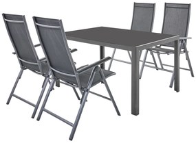 Livarno home Záhradný stôl Houston, čierny + Skladacie kreslo Houston, čierne/antracitové, 4 kusy  (800005962)