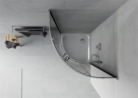 Mexen Rio, štvrťkruhový sprchovací kút s posuvnými dverami 70 x 70 cm, 6mm šedé sklo, chrómový profil + biela sprchová vanička, 863-070-070-01-40-4110