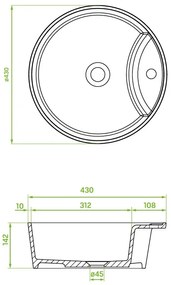 Laveo Cliff, granitové umývadlo na dosku 430x430x142 mm, šedá, LAV-VGC1510T