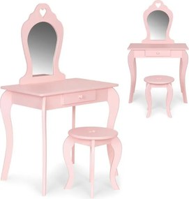 Veľký drevený detský toaletný stolík so zrkadlom pre dievčatá ružový