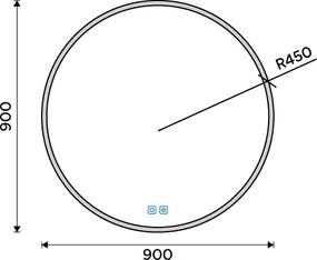 Nimco Čierne okrúhle LED zrkadlo pr. 900 mm s dvoma dotykovými senzormi - ZPC 28003RVX-90