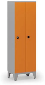 Drevená šatníková skrinka, 2 oddiely, RFID zámok, sivá / oranžová