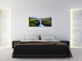 Obraz vodopádu medzi skalami (120x50 cm)